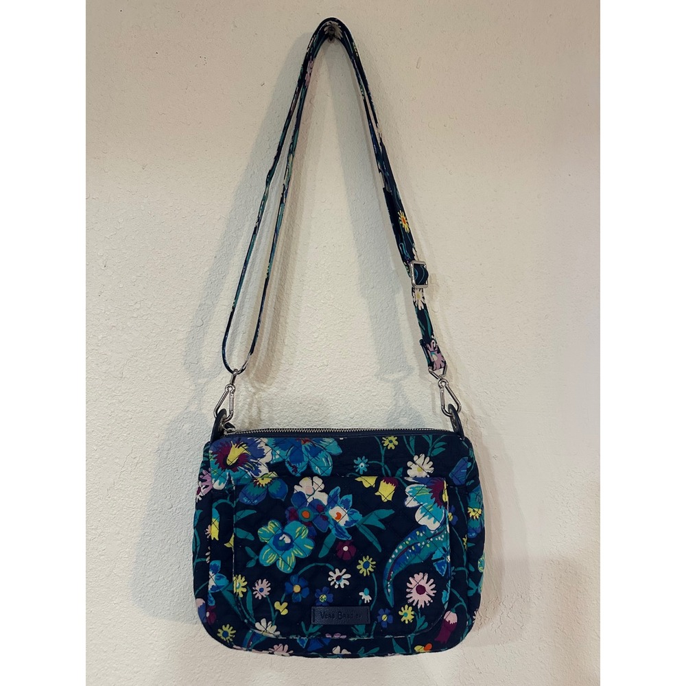 Vera Bradley Indiana Rose Quilted Cotton Crossbody Bag Navy Blue Floral